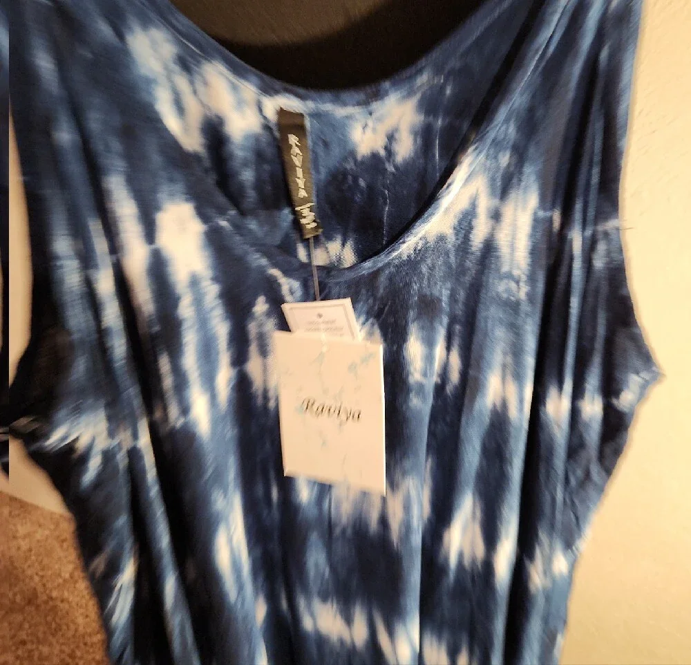 Raviya Navy Tie-Dye Sleeveless Handkerchief Hem Dress Size 3X NWT - Picture 4 of 7
